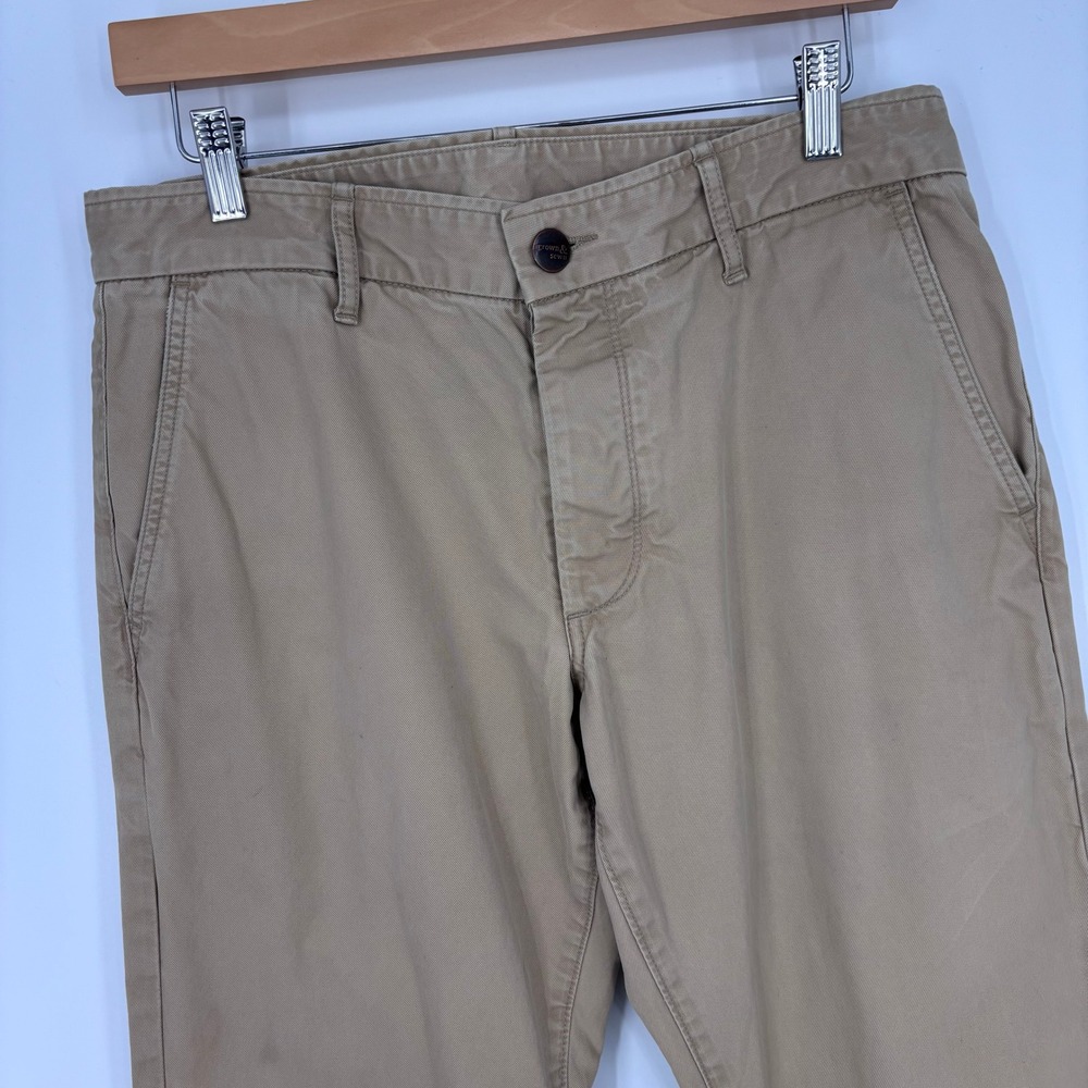 Grown & Sewn The Independent Slim Chino Pants Men 32x33 Khaki Tan USA *TINY FLAW